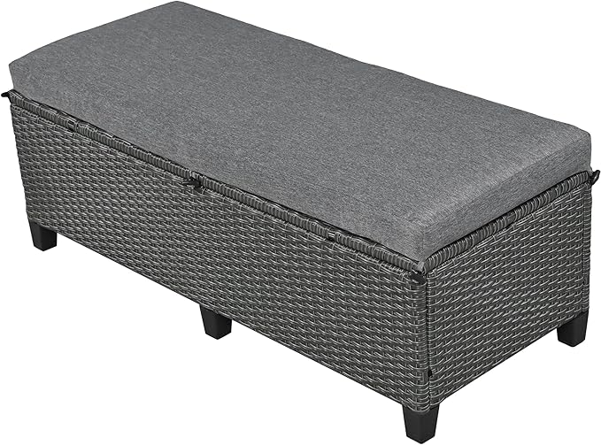 Merax Patio Furniture Sets Outdoor, All Weather Sectional PE Rattan Sofa with 2 Extendable Side, Dining Table and Bench, 5-Piece, Grey
