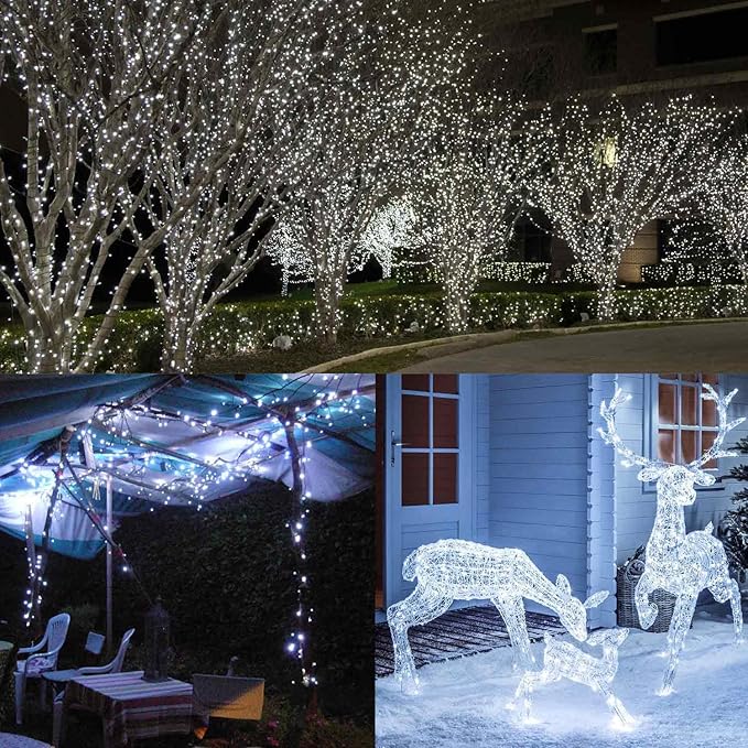 Toodour Christmas Lights Outdoor, 213ft 600 LED Christmas String Lights, 8 Modes, Timer, Waterproof Christmas Fairy Twinkle Lights for Home Garden Yard Wedding Party Tree Xmas Decors - Cool White