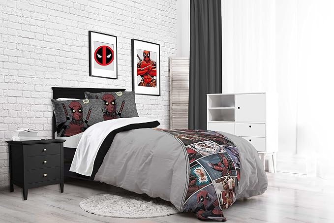 Jay Franco Marvel Deadpool Bite Me Queen Comforter & Sham Set - Super Soft Kids Bedding - Fade Resistant Microfiber (Official Marvel Product)