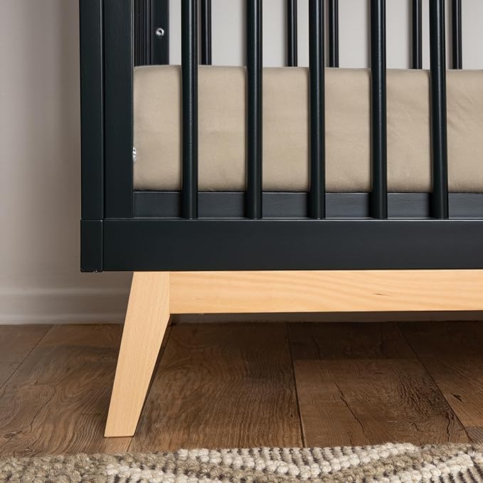 dadada Baby Soho 3-in-1 Convertible Crib to Toddler Bed – Wooden Crib Made in Italy, GREENGUARD Gold Certified Small Baby Crib – Baby-Safe Finish, Modern Design (Black/Natural)