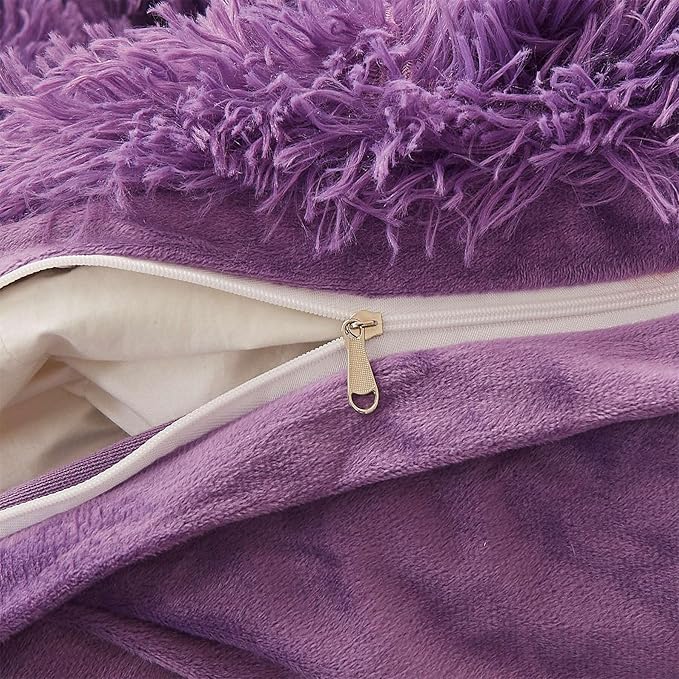 FOPPA Dark Purple fluffy Comforter Cover Set king- Ultra Soft fluffy Purple Bedding Sets 3 Pieces (1 Duvet Cover + 2 Pillow case) pink fluffy bed set (Dark Purple, King)