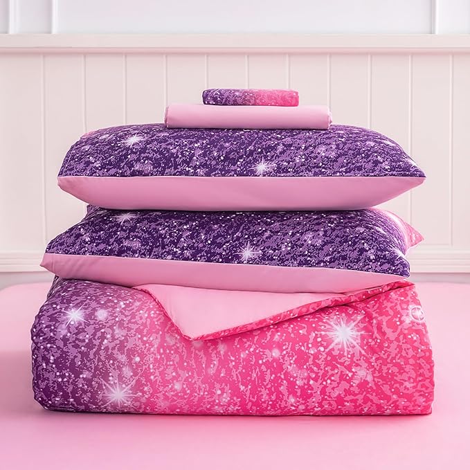 Full Size Bedding Sets Kids Bedding Sets for Girls,Galaxy Bedding 7pieces Glitter Pink Comforter Colorful Comforter Full Size Comforter Sets for Teen Girls(Purple)