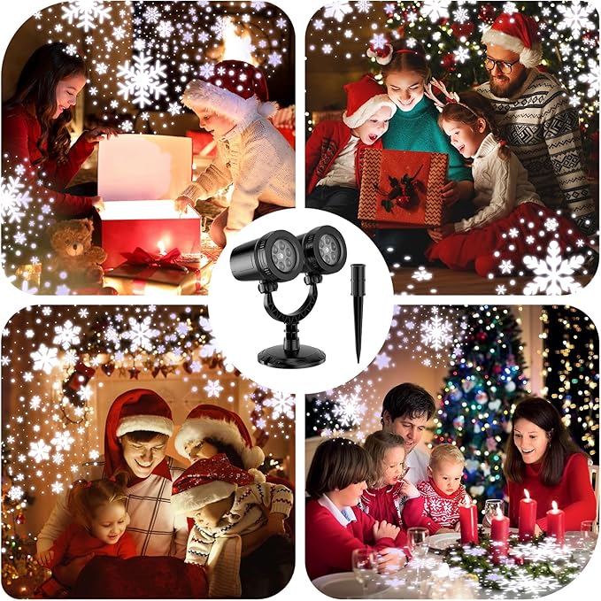 2024 Upgraded Dual-Head Christmas Snowflake Projector Light Outdoor,IP65 Waterproof Christmas LED Projector Light Outside,180° Rotation Projector for Indoor,Patio Wall Window Decorations