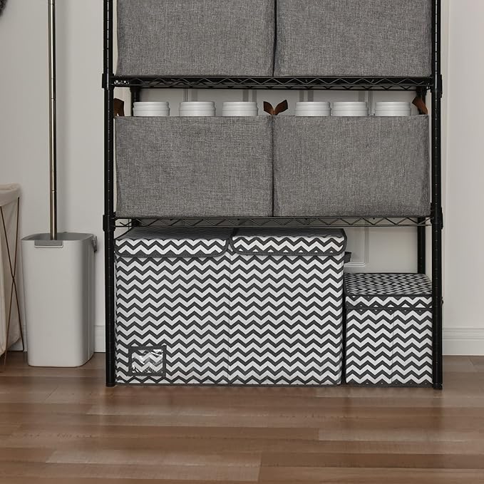 GRANNY SAYS Toy Chest with Lids, Foldable Stuffed Animal Storage with Handles, Toy Storage Organizer for Nursery Room Playroom, Living Room, Large Toy Box for Girls and Boys, Dark Gray V Pattern