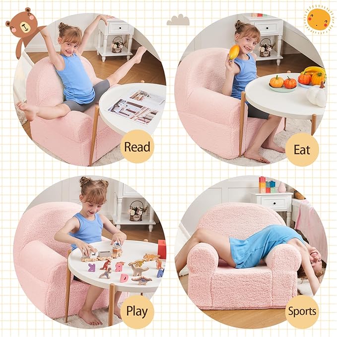 Kids Chair Toddler Chair Sherpa Couch Sherpa Kids Bean Bag Chair,Cuddly Toddler Chairs Comfy Plush Chair Toddler Couch Reading Chair for Kids Fuzzy Baby Chair Pink