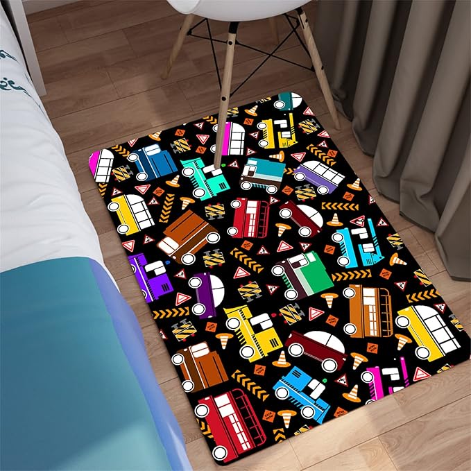 Car Rug Play Mat Kids Rugs for Playroom Car Rug for Boys Room Kids Mat Construction Play Mat Car Play Rug Car Carpet for Kids Carpet for Bedroom Truck Rugs for Boys Room,Black 2'×3'