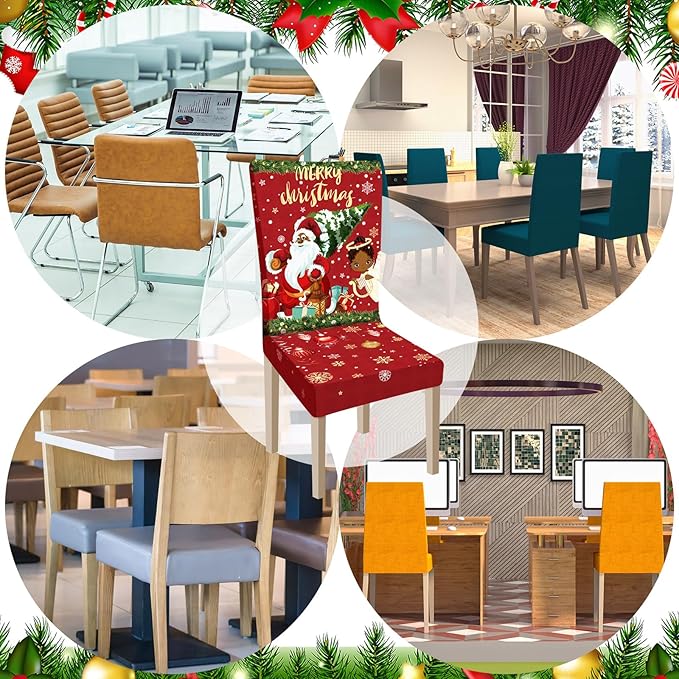 Ganeen 6 Pcs Christmas Chair Covers Merry Christmas Chair Back Cover Stretch Christmas Seat Cover Washable Xmas Dining Chair Protector Slipcover for Dining Room Kitchen Holiday Party (African Style)
