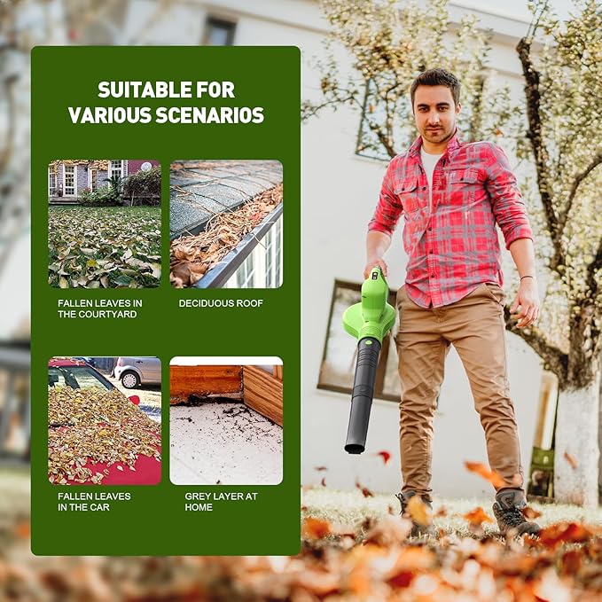 Cordless Leaf Blower, 150MPH Handheld Electric Leaf Blower with 2 x4.0Ah Battery and Charger, 2 Speed Modes, 20V Lightweight Battery Operated Leaf Blowers for Lawn Care, Patio, Blowing Leaves and Snow