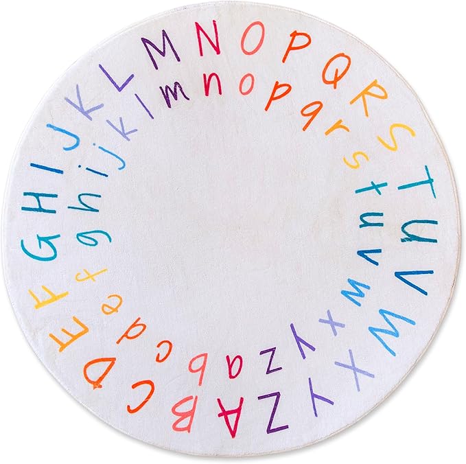 ABC Rug for Kids Room - 40 inch Round Alphabet Rug - ABC Classroom Rug for Kids Learning - Round Rug for Kids Room Decor - ABC Rugs for Kids Playroom - Round Nursery Rug - ABC Mats for Floor Toddlers
