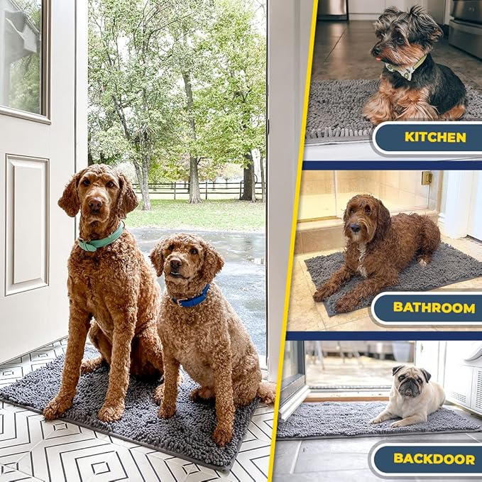 Muddy Mat® Shown on TV – Super Absorbent Microfiber Dog Door Mat for Muddy Paws, Non-Slip Washable Pet Rug, Quick Dry Chenille Entryway Carpet, Machine Washable Indoor Outdoor mat, Grey 28"x18"