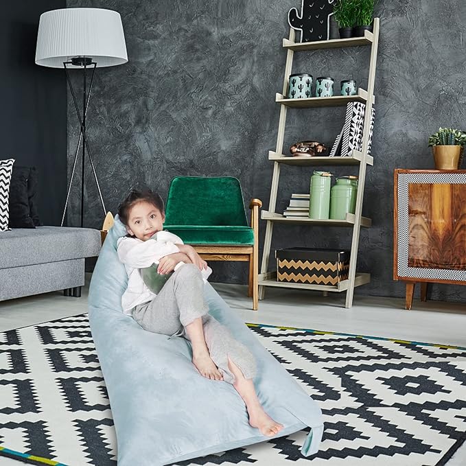 Stuffed Animal Storage Bean Bag Chair Cover, Velvet Grey Plush Toy Storage Stuff and Sit Seat for Kids/Teens/Adults, 52" x 31" Extra Large Triangle Floor Sofa, 200L/52Gal, Cover Only