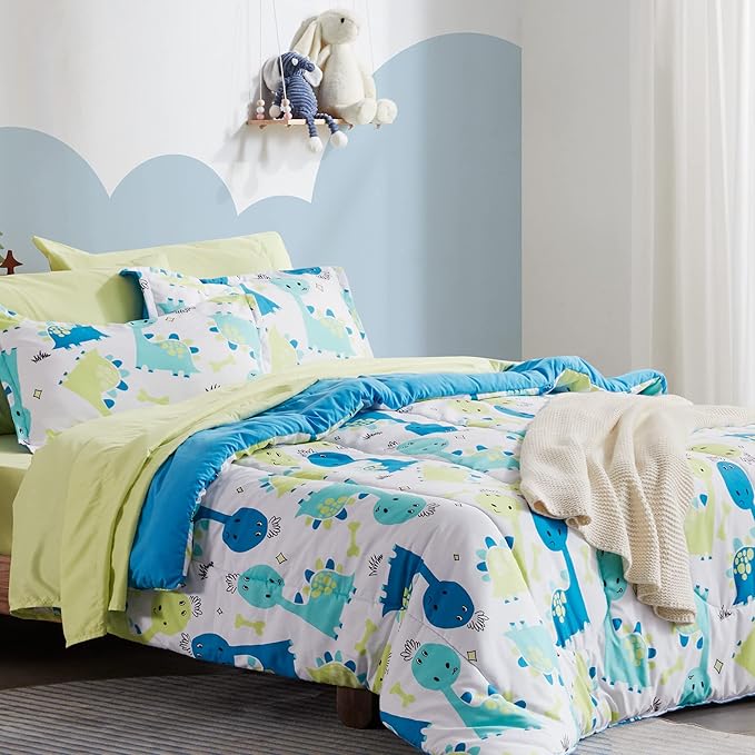 SLEEP ZONE Kids Bedding Full/Queen Comforter Set - Cute Printed for Boys, Girls, Teens, Super Soft, Fade Resistant, Cute Dino, Full/Queen