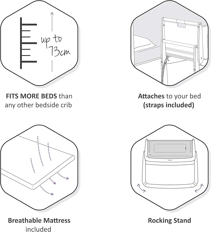 SnuzPod4, Bassinet Bedside Sleeper - Safe and Comfortable Baby Crib and Bed, 3D Breathable Mattress, Fits Bed with Adjustable Max. Height of 28.5”, Machine Washable Mesh Liner (Natural)