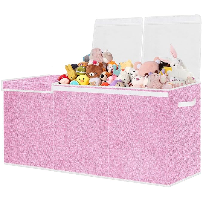 Extra Large Toy Box for Kids,Collapsible Toys Storage Chest Boxes Organizers with Dividers for Boys,Girls,Closet,Nursery,Playroom 35.8"x12.6"x16"(Dark Pink)