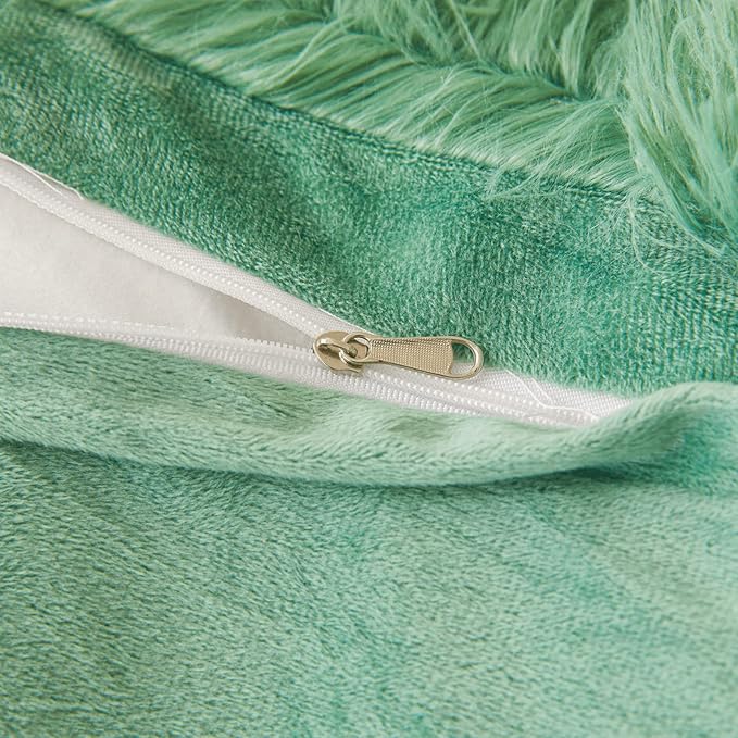 FOPPA Green Plush Comforter Cover Set Queen - Ultra Soft Faux Fur Green Bedding Sets 3 Pieces (1 Fluffy Duvet Cover + 2 Shaggy Pillow case) Fluffy Bed Set (Green, Queen)