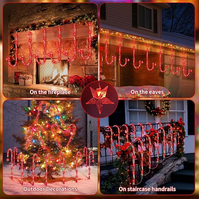 AOSEA 20 Pack Christmas Decorations Outdoor, 160 Red LEDs Solar Christmas Candy Cane Lights, Solar Pathway Lights with 8 Lighting Modes, Waterproof Solar Lights for Yard, Walkway, Lawn, Garden Decor