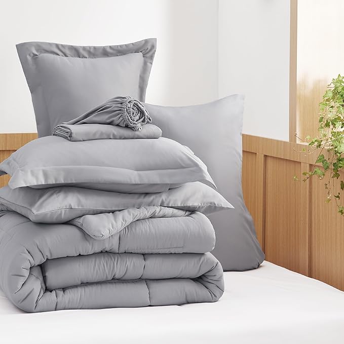 Bedsure Twin XL Comforter Set with Sheets - 5 Pieces Twin XL Grey Bedding Sets for College, Twin Extra Long Size Bed in a Bag with Comforter, Sheets, Pillowcase & Sham