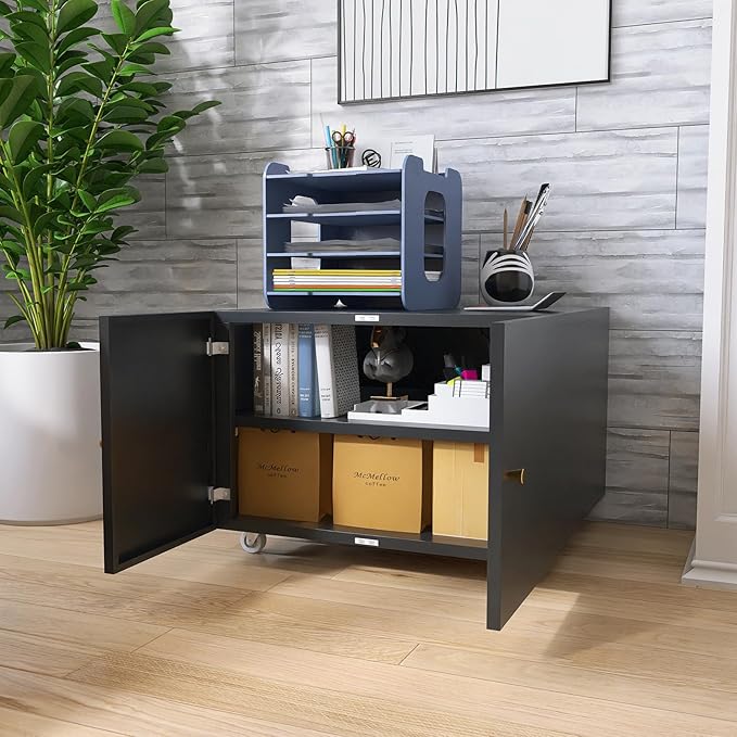 Printer Stands with Storage, Lateral Filing Cabinet for Home Office, Desk Organizers for Home Workspace, Lockable Wheels for Home Office, Scanner, Fax, Computer