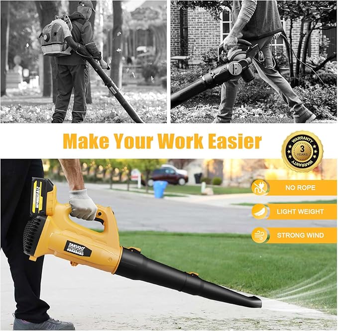 Cordless Leaf Blower, 450CFM 150MPH 21V Electric Leaf Blower with 2 x 4.0Ah Battery and Charger, 6 Speed Portable Lightweight Small Blower for Lawn Care Sweeping Snow, Yard, Garden, Patio