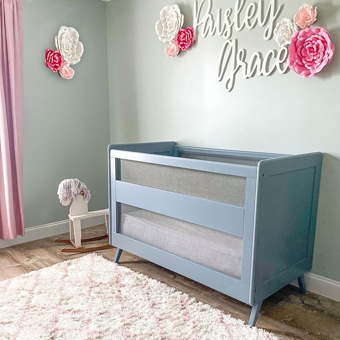 BreathableBaby Breathable Mesh 3-in-1 Convertible Crib (Toddler Bed Kit Sold Separately) — Steel Gray — Two Adjustable Mattress Heights — Greenguard Gold Certified