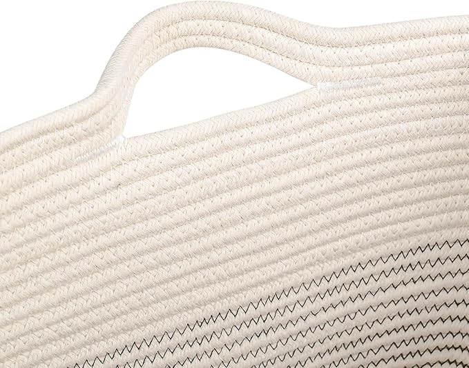 Hampers for Bins Large Blanket Basket,Storage Basket Rectangle Woven Baskets for Storage, Nursery Cotton Rope Basket Living Room, Toy Basket For Organizing, With Handle Dirty Clothes Basket