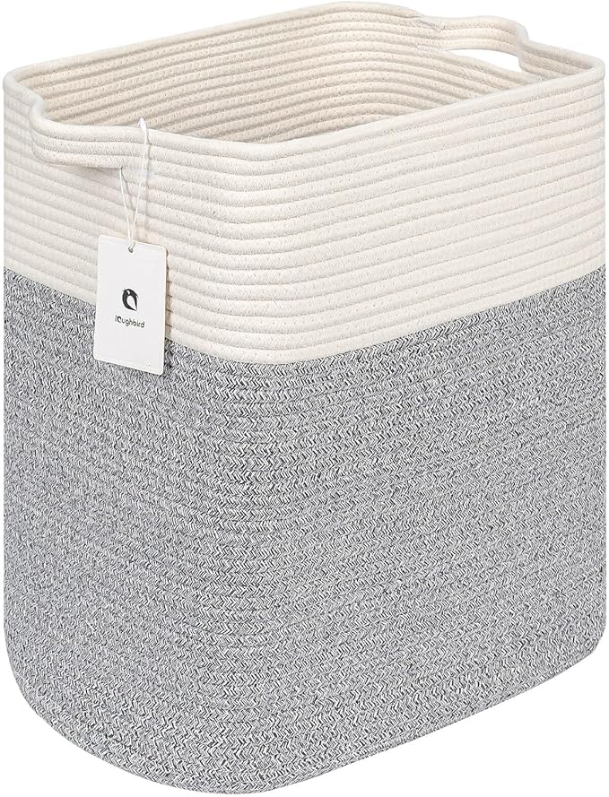 Large Cotton Tall Rectangle Small Laundry hamper Dog Toy Storage Baskets Woven Basket Bins Foldable Medium With Handle Toys and Fabric Storing Storage Silver Gray 2 Pack