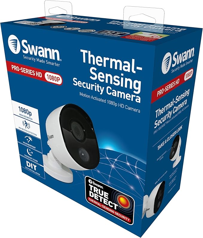 Swann Indoor/Outdoor Home Security Camera, 1080p PIR Bullet Cam, Infrared Night Vision, Thermal Heat Sensing, BNC Wired Add to DVR, SWPRO-1080MSB, 1080p Bullet Security Camera (SWPRO-1080MSB-US)