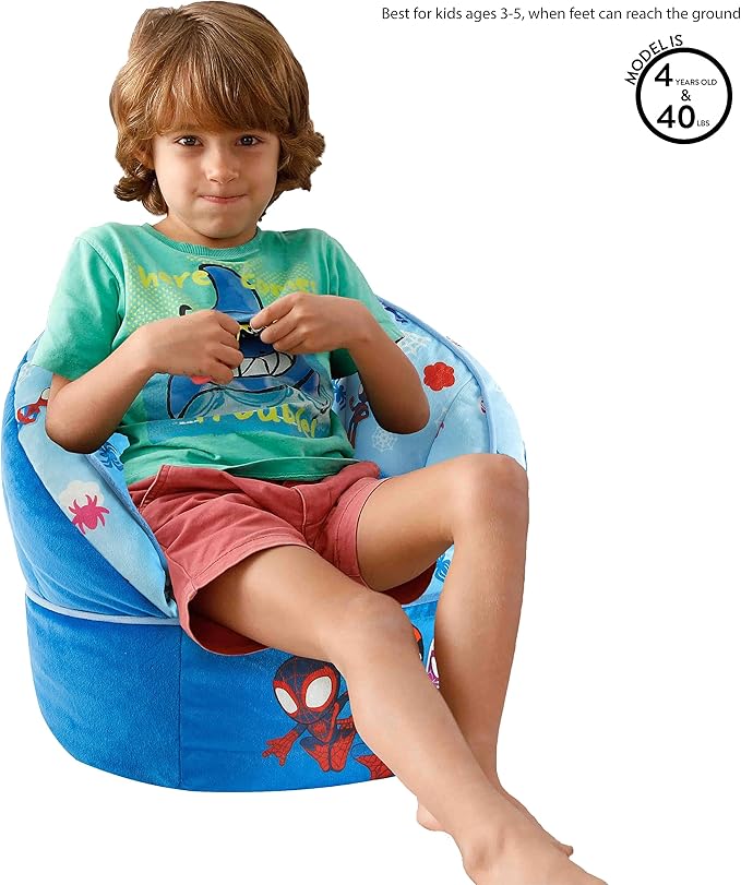 Idea Nuova Marvel Spidey and His Amazing Friends Blue Round Bean Bag Chair for Kids, Ages 3+, Large