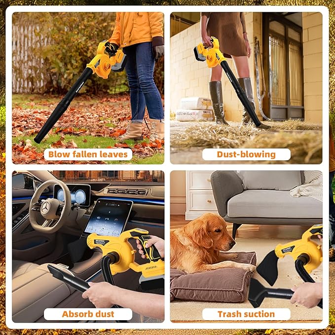 Leaf Blower Cordless for Dewalt Battery: 2-in-1 Portable Leaf Blower & Vacuum Cleaner for Dewalt 20V Max Battery, with Brushless Motor for Lawn Care/Dust/Pet Hair (Battery Not Included)