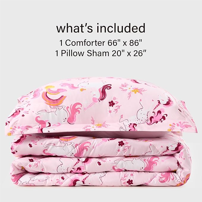 Twin Unicorn Comforters for Boys,2 Pieces Kids Unicorn Bedding Kids Comforter Sets, Super Soft Lightweight for All Seasons,Includes 1 Comforter (66"x86") and 1 Pillowcase (20"x26"+2")