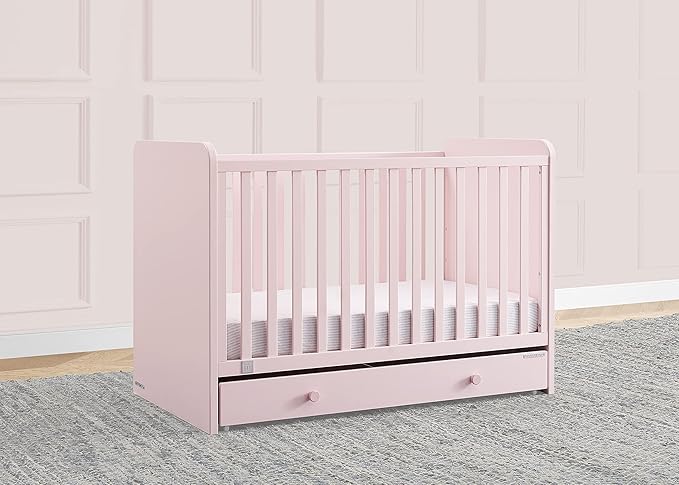 GAP babyGap Graham 4-in-1 Convertible Crib with Storage Drawer - Greenguard Gold Certified, Blush Pink/Dark Pink