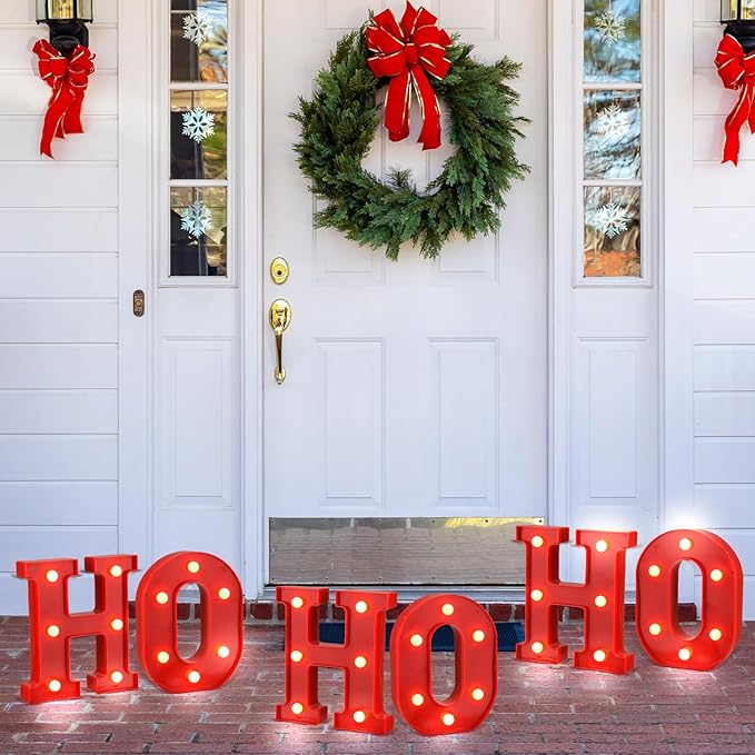 VIHOSE Christmas LED Letter Lights Sign Table Decoration Christmas Light up Letters Battery Powered Letter for Home Bar Christmas Party Bedroom Tabletop Decoration Gift(Ho Ho Ho)
