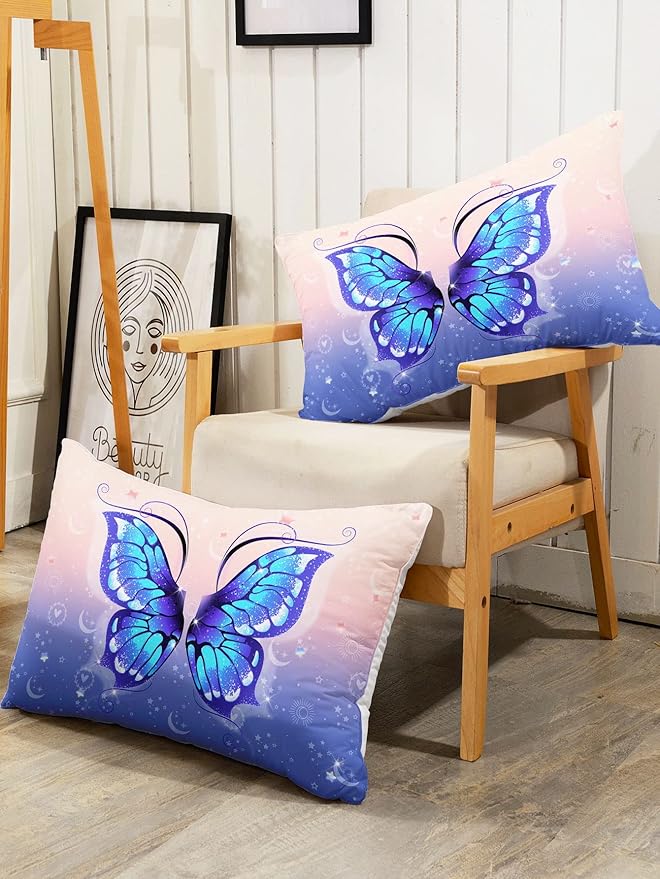 Datura home Bedding Comforter Set Pink Purple Butterfly Printed Pattern Quilt with 1 and 2 Pillowcases for Girls Bedroom All Season(Butterfly Full) Full 80x90inches