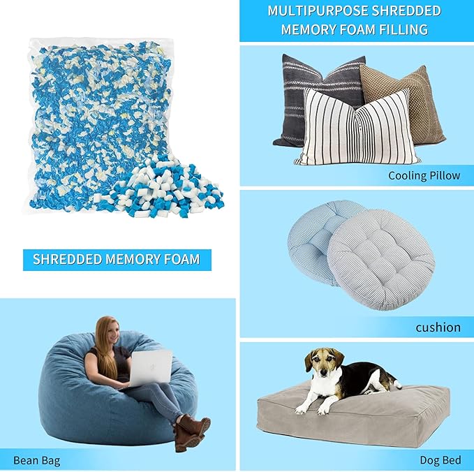 40 LBS Shredded Memory Foam Filling, Bean Bag Filler, Added Gel Particles Comfortable and Soft,Very Suitable for Filling Bean Bags, Pillows,Dog beds, Couch Cushion