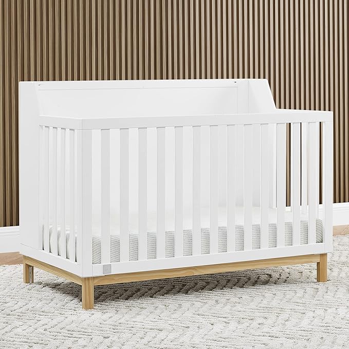 Delta Children babyGap Oxford 6-in-1 Convertible Crib + Brannan Bear Bookcase with Bins + Brannan Bear Wall Shelf with 4 Hooks, Bianca White/Natural (Bundle)