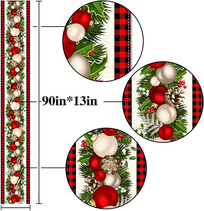 Nepnuser Black and Red Buffalo Check Plaid Christmas Table Runner 90 Inches Long Seasonal Winter Xmas Party Decoration Holiday Home Kitchen Dining Room Decor