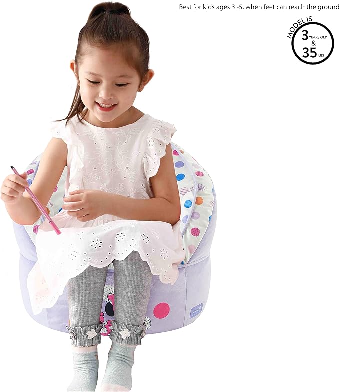 Idea Nuova Disney Minnie Mouse Purple with Polka Dots Round Bean Bag Chair for Kids, Ages 3+, Large