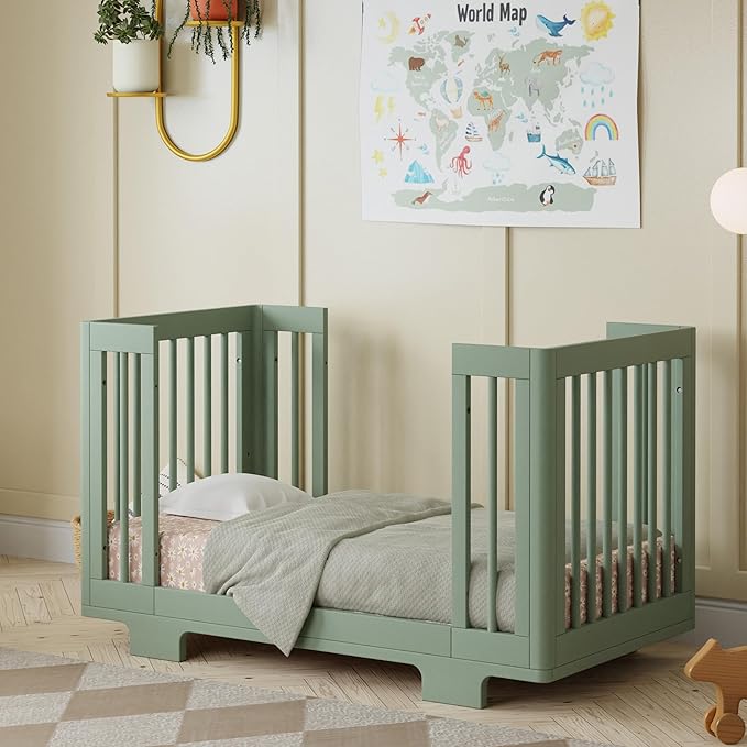 Babyletto Yuzu Convertible All-Stages Bassinet, Midi, Full-Size Crib in Light Sage, Greenguard Gold Certified, Portable & Adjustable with Conversion Kits and Pads Included