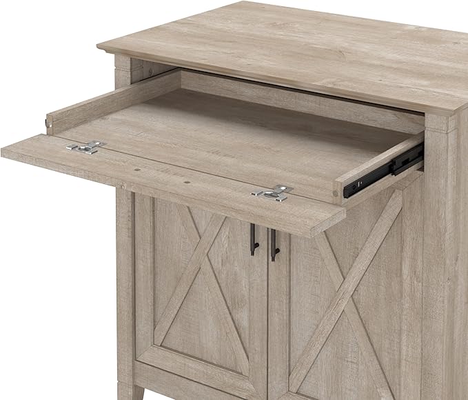 Bush Business Furniture Key West Secretary Desk with Keyboard Tray and Storage Cabinet, 30W x 20D, Washed Gray