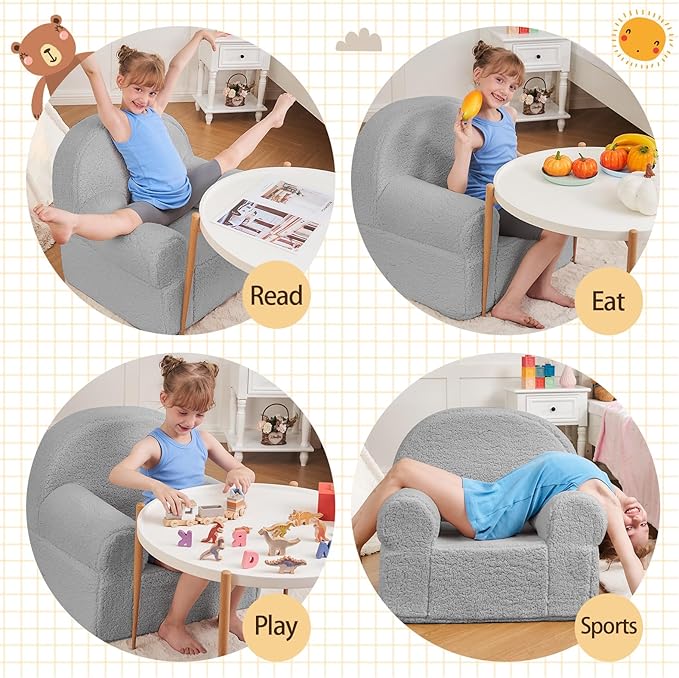 Toddler Chair Sherpa Couch Sherpa Kids Chair, Cuddly Kids Chairs Comfy Toddler Plush Chair Toddler Couch Reading Chair for Kids Fuzzy Baby Chair Grey