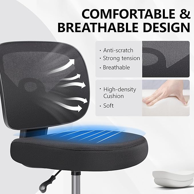 Primy Office Drafting Chair Armless, Tall Office Desk Chair Adjustable Height and Footring, Mid-back Ergonomic Standing Desk Chair Mesh Rolling Tall Chair for Art Room, Office or Home(Black)
