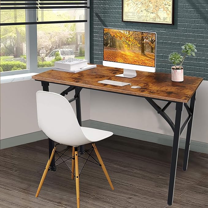 TEMI Folding Desk 31.5", Computer Desk for Home Office, Folding Table No Assembly Required, Office Desk for Small Space, Small Desk with Stable Black Frame, Rustic Brown