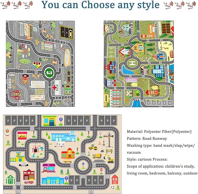 Kids Rug Play Mat for Toy Cars,City Life Road Traffic Educational Carpet,Have Fun Throw Rug,Non-Slip Nursery Rug for Boy and Girl Bedroom 180×270cm/71×106in