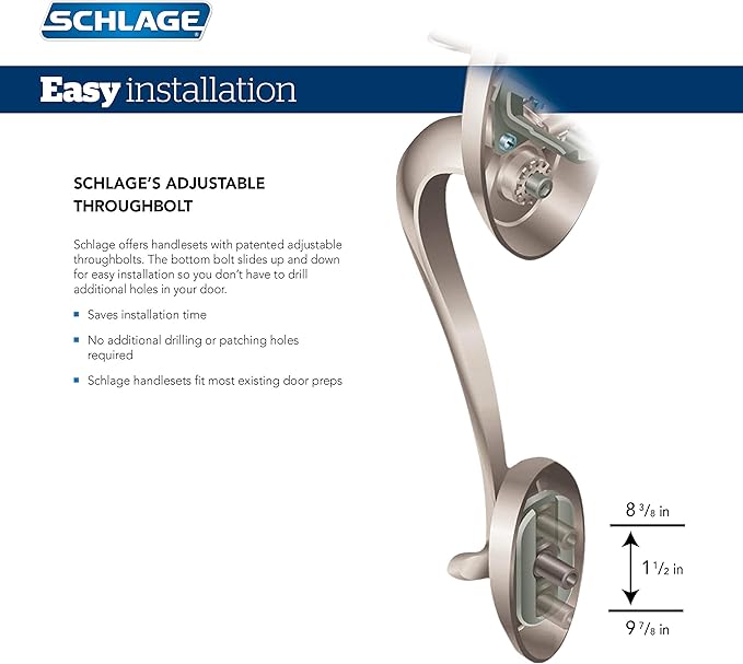 Schlage Encode Wi-Fi Smart Lock with Century Handleset Entry Set for Front Door, Satin Nickel