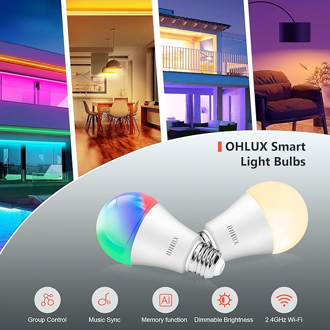 Smart Light Bulbs 8Pack,100W Equivalent Smart Bulb Work with Alexa Google Assistant, RGB Color Changing WiFi Bulb, Music Synic 2.4GHz WiFi & Bluetooth Multicolor A19 E26 110V Dimmable Light Bulbs