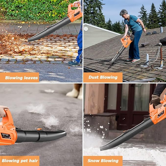 Leaf Blower - 320CFM 180MPH 21V Leaf Blower Cordless with 2 X 5.0 Ah Battery & Charger, Electric Leaf Blower Battery Powered Leaf Blower Lightweight for Snow Blowing & Lawn Care Yard Cleaning