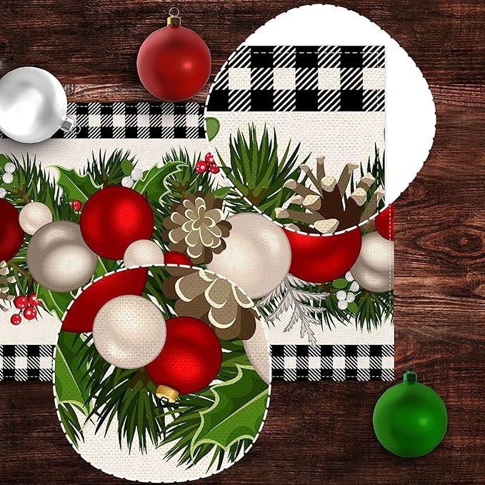 Nepnuser Black and White Gingham Christmas Table Runner 108 Inches Long Buffalo Check Plaid Xmas Decoration Holiday Home Kitchen Decor