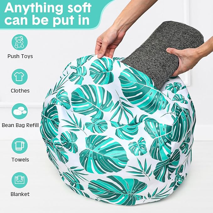 2 Pcs Bean Bag Chair for Kids 24" Empty Bean Bag with Carrying Handle Removable Washable Canvas Storage Bean Bag for Organizing Toy Room Decor(Tropical)