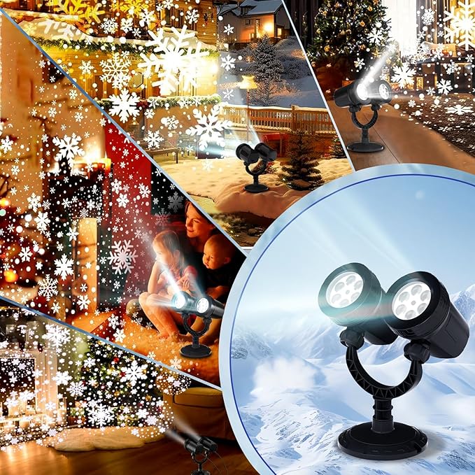 Snowflake Projection Light, Christmas Outdoor Double Headed Snowflake Projection Light, LED Snowfall Spotlight IP65 Waterproof Rating, Suitable for Christmas Garden Decoration (HT-TY-13)
