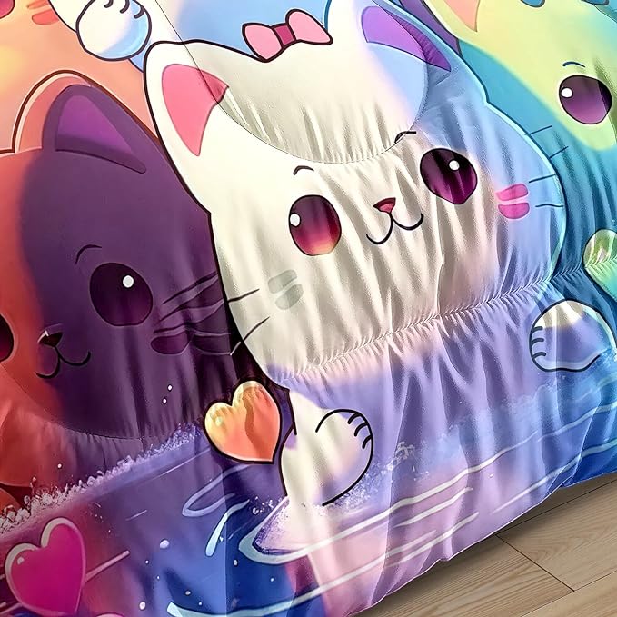 Rainbow Cat Comforter Twin Size - Rainbow Cat Bedding for Girls Room Cute Cartoon Rainbow Bedding Twin Comforter Sets for Kids, 1 Comforter+1 Pillowcase